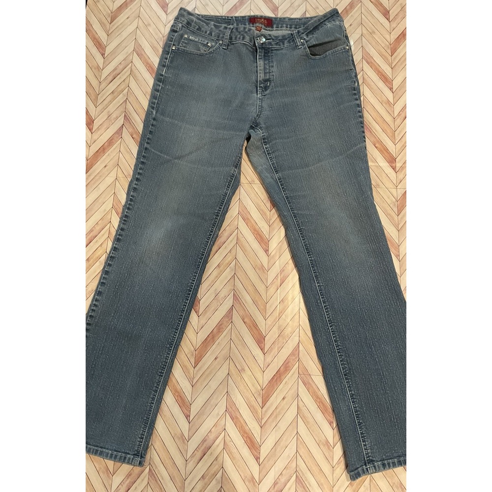 One 5 One Women's Straight Leg Jeans 14 Blue Embroidered Flap Pocket Y2K